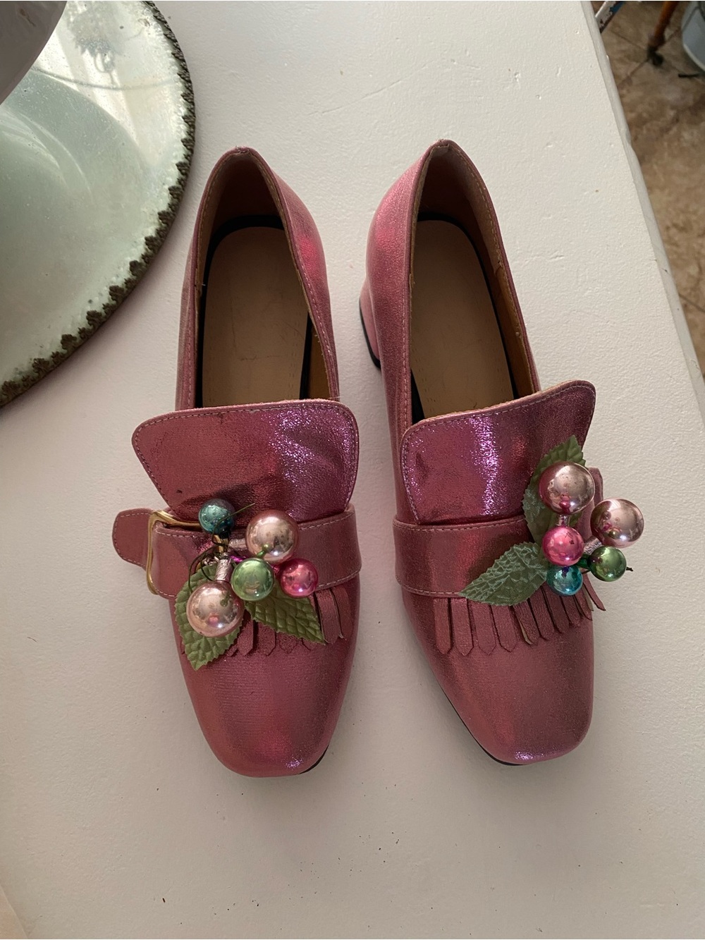 Pink Metallic Loafers “ Christmas Shoes”